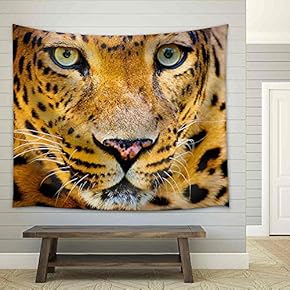 Close Up Portrait of Leopard with Intense Eyes - Fabric Wall Tapestry Home Decor - 51x60 inches