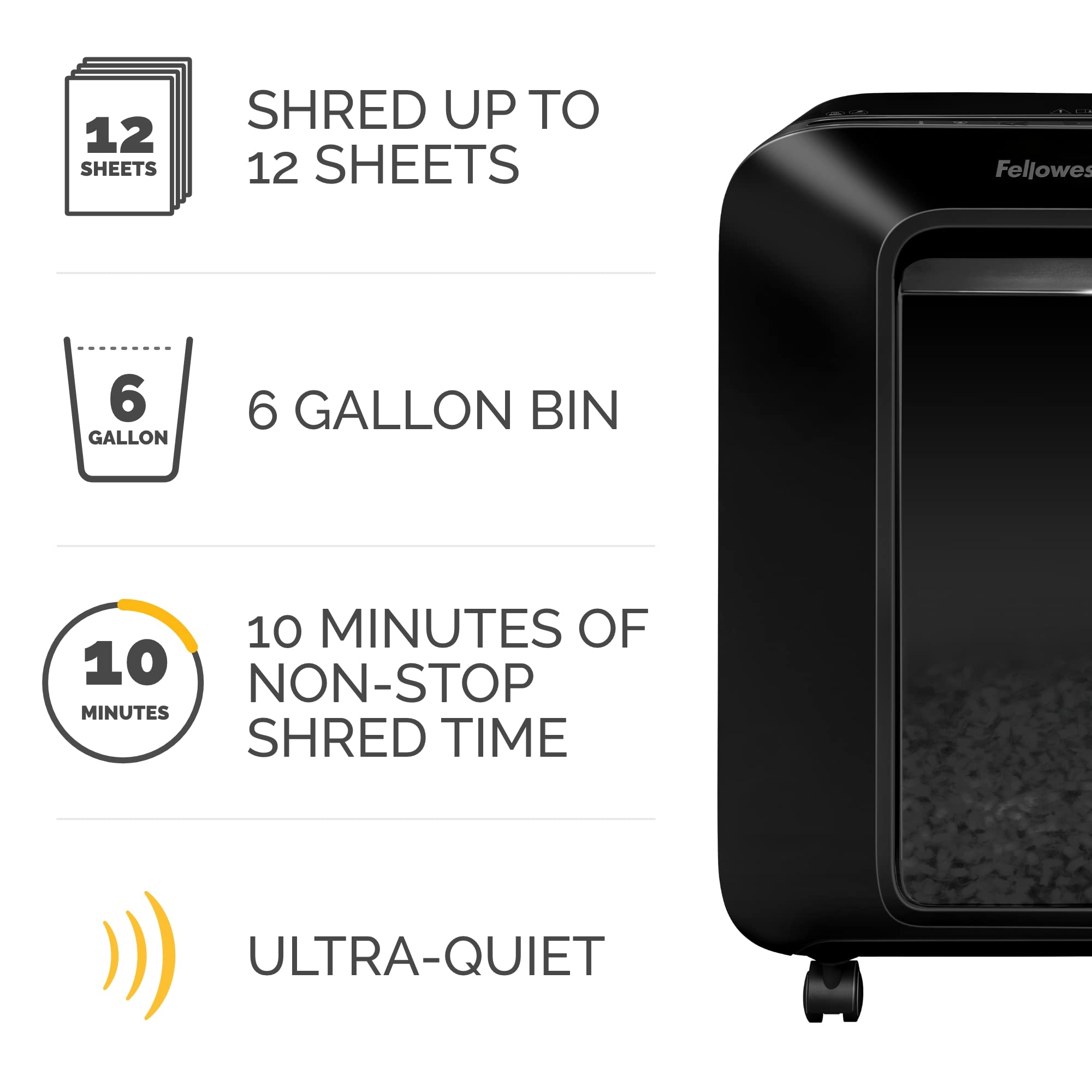 Fellowes LX10C 12 Sheet P-4 Cross-Cut, Heavy Duty Paper Office Shredder, 100% Jam Proof