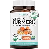 Organic Turmeric Ginger Black Pepper Supplement - High Potency Organic Turmeric Curcumin Capsules with Ginger &amp; Black Pepper for Enhanced Benefits and Absorption - Vegan &amp; Non-GMO (2 Month Supply)