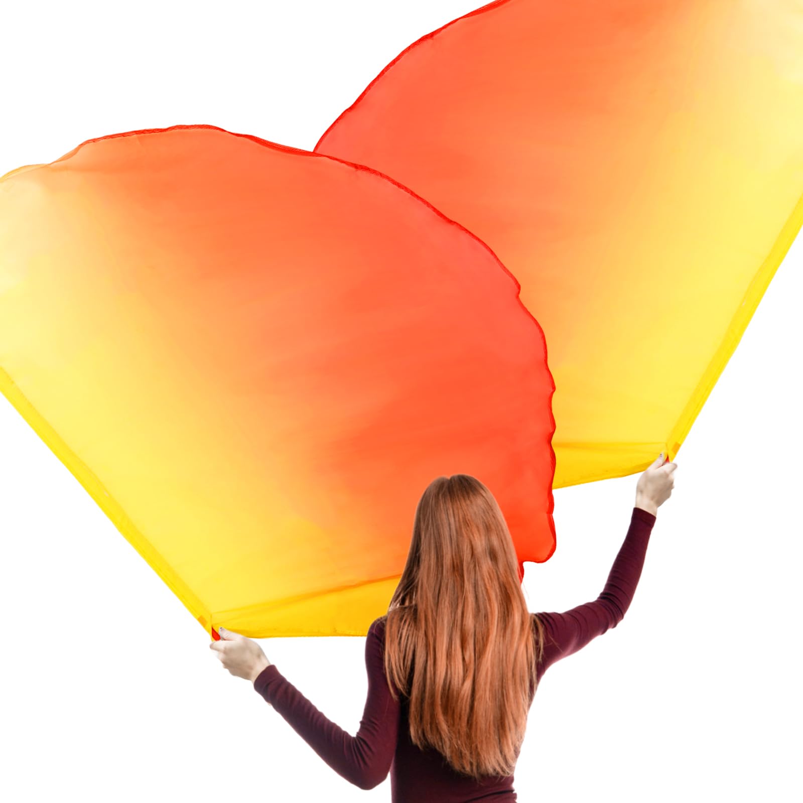 2pcs Semicircle Worship Flag, 55.1x36.2 Inch Praise Flags with 2 Telescopic Rods Dance Flag Smooth Worship Banner Church Flag for Dance (Yellow to Red Gradient)