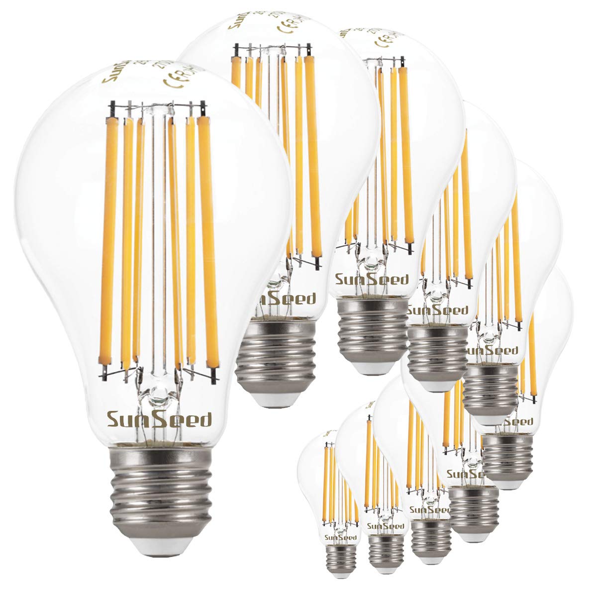 SUNSEED 10 X E27 13W (Equivalent to 115W) Sapphire Filament LED GLS Light Bulb A66 Warm White 2700K