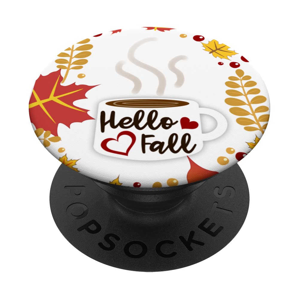 Hello Fall Coffee Mug Autumn Leaves Happy Fall Y'all PopSockets Swappable PopGrip