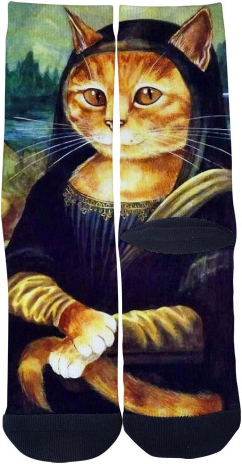 EveninSky Men's Women's Custom Mona Lisa Cat Creative Casual Crew Socks