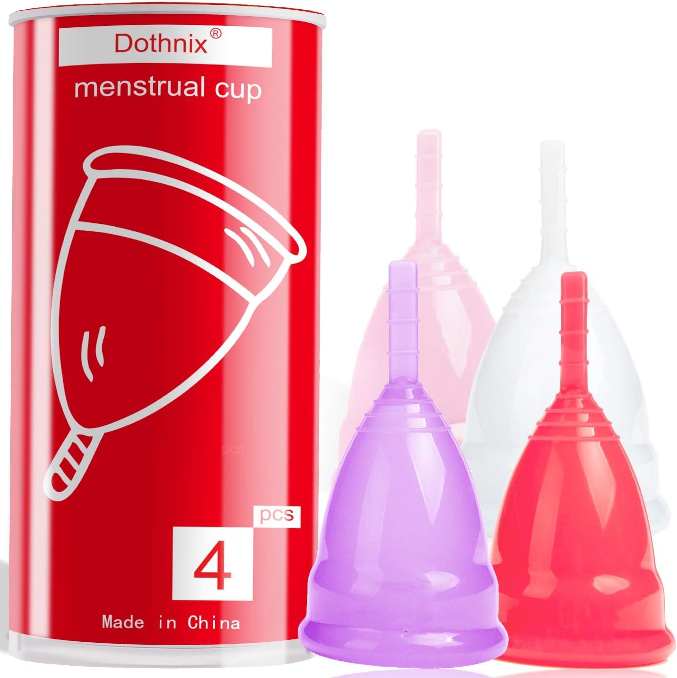 Menstrual Cup, Dothnix Soft Menstrual Cup, Made of Medical Grade Silicone, Super Soft and Flexible, Best Sensitive Cup, Size S and L (4pcs)