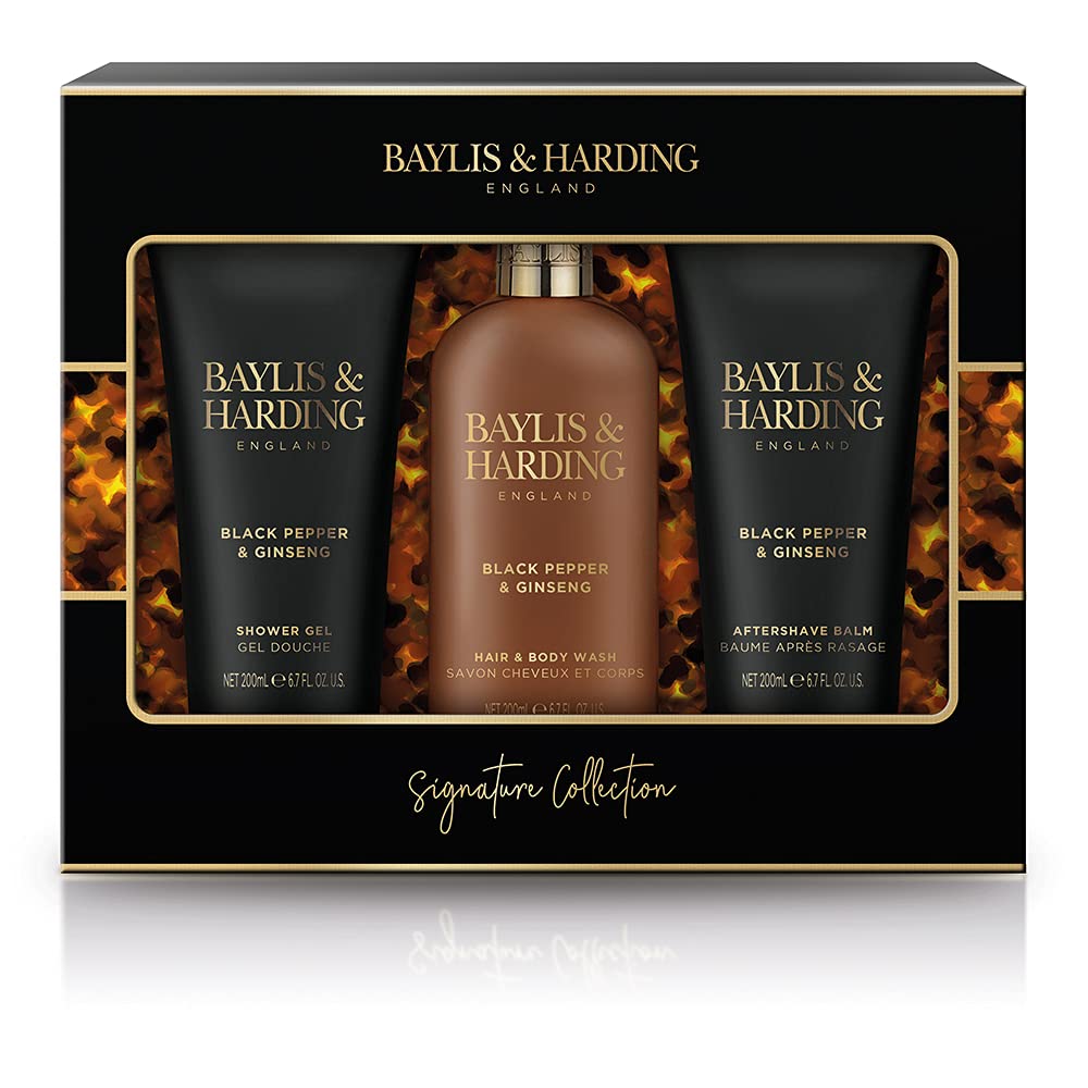 Baylis & Harding Men's Signature Collection Black Pepper & Ginseng Luxury Bathing Trio Gift Set - Vegan Friendly