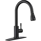 dearocean Kitchen Faucet with Pull Down Sprayer, Black High Arc Stainless Steel Classic Sink Faucet, Single Handle with Deck Plate for 1 or 3 Hole Sinks for RV Bar Laundry Farmhouse
