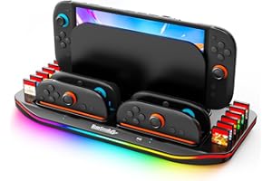 RunSnail Charging Dock for Nintendo Switch 2, Magnetic Fast Charger for 4 JoyCons with RGB Lighting, All-in-One Charging Stat