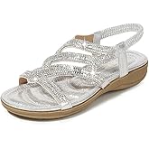 DKCHENH Rhinestone Sandals for Women Flat - Trendy Sparkling Boho Ladies' Flat Sandals,Beautiful Sparkling Boho Ladies' Flat Shoe for Summer.