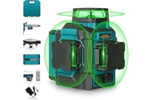 Takamine 3x360° 12 Lines Self Leveling Green Laser Level, 3D Cross Line for Construction/Picture Hanging with Removable Li-ion Battery, Remote Controller, Magnetic Rotating Stand and Hard Case