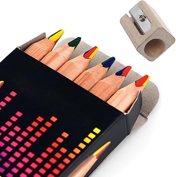 Amazon Com Supremelife 6pcs Set Multicolor Lapiz Con Un Lapiz Sacapuntas Triangulo Natural De Madera Arco Iris Plumas Para Art Dibujo Graffiti Regalo Office Products