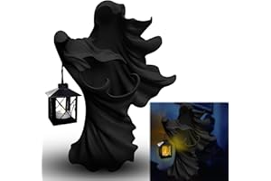 SAINGACE Cracker Barrel Witch, Cracker Barrel Ghost Scary Hell Messenger with LED Lantern Resin Statue, Faceless Ghost Sculpture Halloween Decorations for Home Room Desk Garden Yard Outdoor Decor (Ghost)