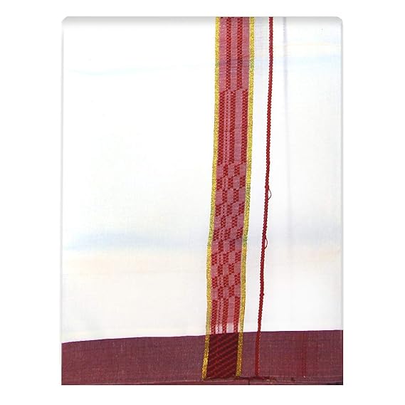 Mens Cotton Fancy Border Normal Dhoti (Size : FS-Per Piece - 2Mtrs) Color Dark Pink