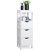 SortWise Bathroom Floor Cabinet, Wooden Storage Cabinet with 3 Drawers, Bathroom Storage Organizer Rack Stand with Open Shelf