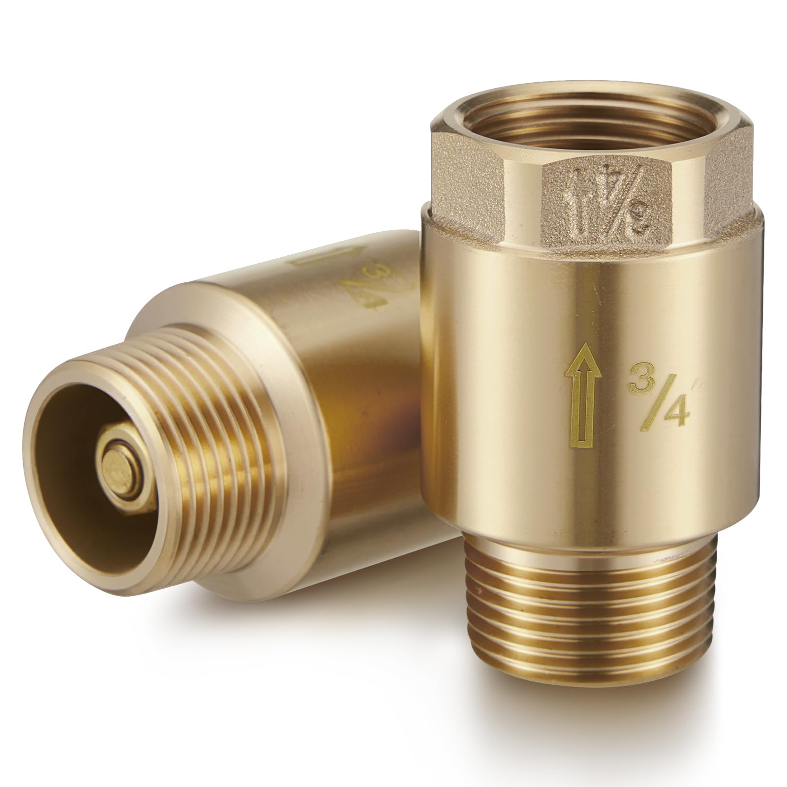 Photo 1 of Zonon 2 Pcs 3/4 Inch Check Valve One Way Brass Non Return in Line Check Valve with Backflow Prevention NPT Male in FNPT out for Garden Hose Well Pumps Irrigation Systems Chemical Industry