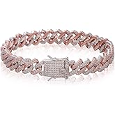 PY BLING 12mm Mens Women Heavy Iced Out Miami Cuban Link Chain or Bracelet 14K Gold White Rose Gold Plated CZ Lab Diamond Hip Hop Jewelry Necklace Choker with Gift Box