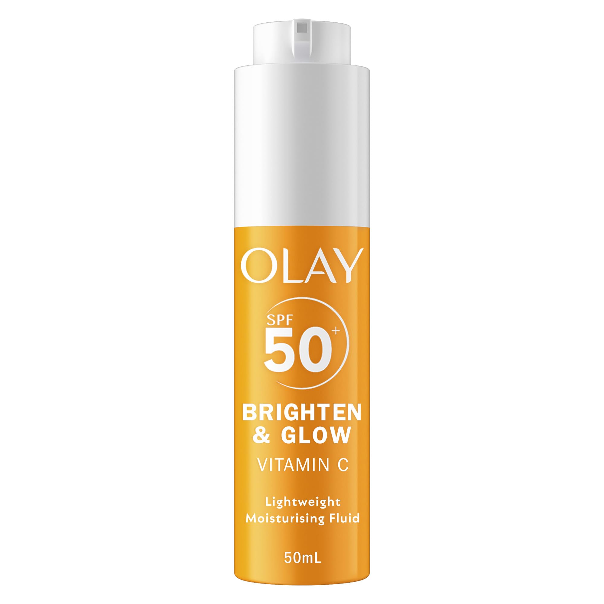 Olay Vitamin C Brighten & Glow 3in1 Moisturising Fluid SPF50+ Hydrating Skincare Moisturiser and Primer with Niacinamide. Hydration, Glow, UV Protection, Corrects Dark Spots 50ml