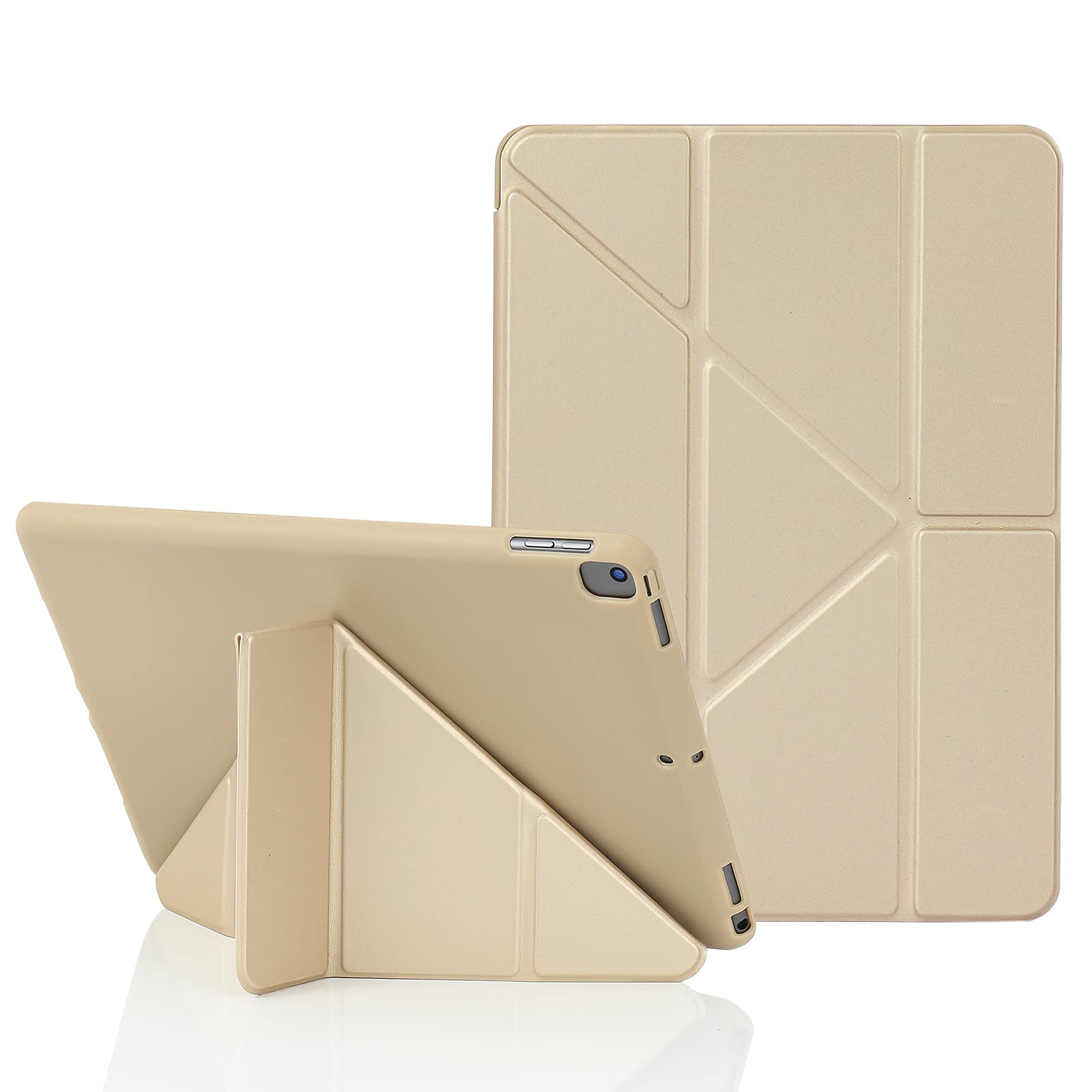 MuyDoux Origami iPad 10.2 inch Case, Fits iPad 9th & 8th Generation, 5-in-1 Viewing Angles, Auto Wake/Sleep, Soft Beige Back Cover