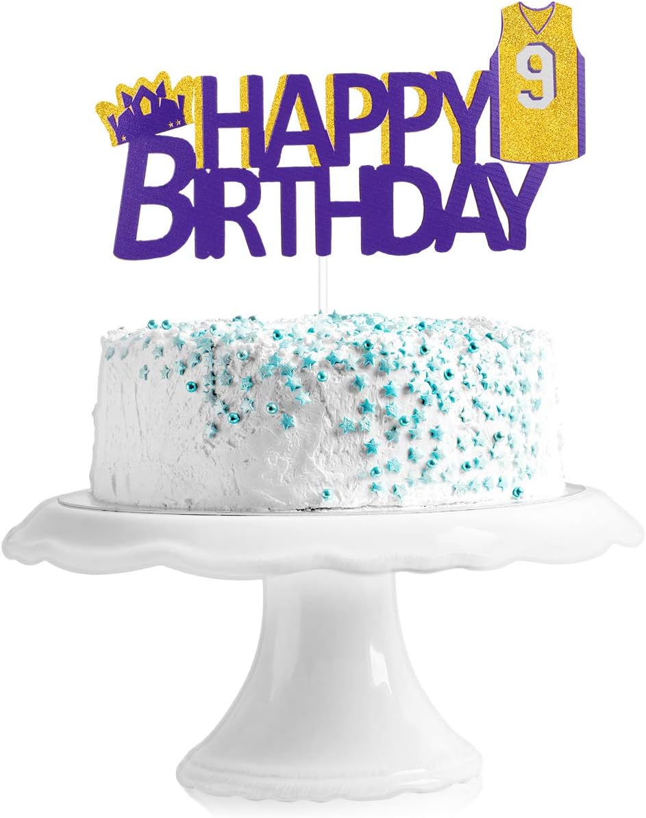 Amazon Com Basketball Happy 9th Birthday Cake Topper Basketball Party Crown Jersey Glitter Cake Decor Game Day Party Boy S Nine Years Old Party Decoration Toys Games