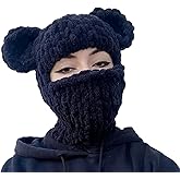 Y2k Knit Balaclava Face Mask for Women Men Bunny Ear Horn Ski Scarf Winter Warm Hat Knit Skull Beanie for Halloween