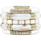 Emibele Bangles Bracelets for Women, Chunky Stretch Bangles Bracelets, Stackable Layered Curved Bamboo Tube Bracelet Set, Non Tarnish Silver Bracelets Jewelry Gifts
