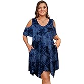 LARACE Womens Summer Casual T Shirt Dresses Cold Shoulder Flowy Dress with Pockets