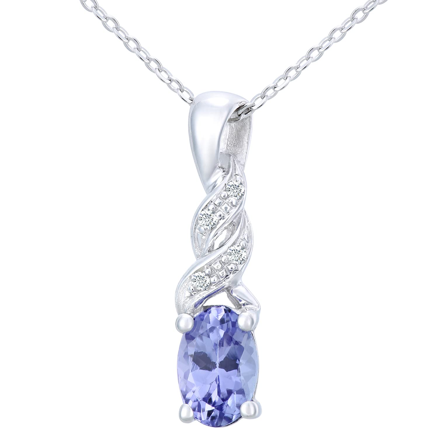 Elegano 9ct White Gold 46 cm Women’s Necklace – Tanzanite Diamond Twist Pendant