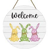 Easter Decorations Easter Wreaths for Front Door Decor Cute Bunny Door Decorations Bunny Wall Decor Wooden Front Door Hanger Hanging Welcome Sign for Porch Wall Indoor Home Decor