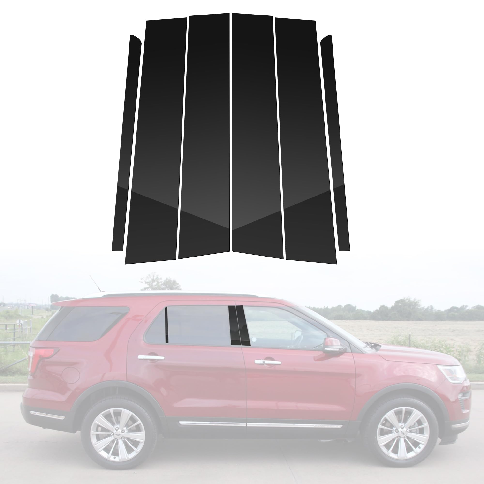 Photo 1 of BASIKER Fit for 2011 to 2019 Ford Explorer Pillar Post Trim Kit, Door Window B Pillar Glossy Black Cover, Strong Toughness PC Material, Door Pillar Moldings Stickers Set