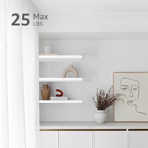 QEEIG FLOATING SHELVES FOR WALL 23.6″ LONG – WALL MOUNTED SHELF BATHROOM KITCHEN LIVING ROOM BEDROOM FARMHOUSE HOME DECOR DISPLAY BOOKSHELF LARGE 23.6 X 9.3 INCH SET OF 2, WHITE (008-60W)