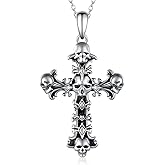 Fuguangju Gothic Skull Cross Necklace, Sterling Silver, Unisex Adult Gothic Enthusiasts, Skull Pendant Necklace