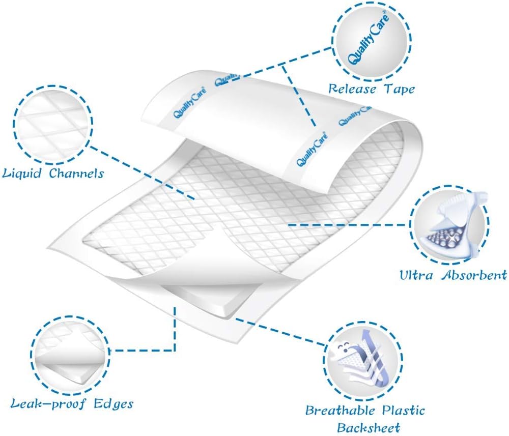 QualityCare Ultra Absorbent Adult Disposable Underpads for Incontinence, Extra Large Size (40 Count - 30"x36"), with Adhesive Tapes at Back for Anti-Slippery (40 Count): Health & Personal Care