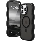 Amzfield for iPhone 14 Pro Max Case for Magsafe Wavy Frame Cute, Black | Aesthetic Translucent Matte Hard Back Silicone Bumper Shockproof Protective Magnetic Chic Girly Phone Case for Women Girls