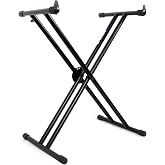 Rockville RKS30X Double X Braced Keyboard Stand with Push Button Lock | 132 Lb Capacity, 6 Height Settings 15.7"-36.6", Circular Steel Tubes, Folds Flat, Rubber Feet, Keyboard Thumbs
