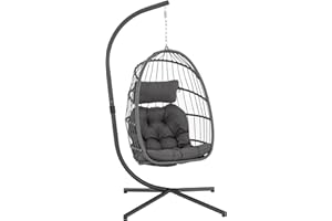 Yechen Indoor Outdoor Egg Hanging Chair with Stand, Patio Wicker Swing Egg Chair Indoor Swinging Chair Outdoor Hammock Egg Ch