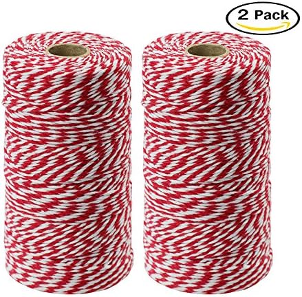 iLoving Bakers Twine Red and White, 2PCS(2mm/328Feet) Christmas Cotton Twine for Gardening, Decoration, Tying Cake and Pastry Boxes, Silverware, DIY Crafts & Gift Wrapping, Art and Crafts