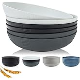 PYRMONT Wheat Straw Salad Bowls - 65oz Large Pasta Bowls - 10 Inches Serving Bowl Set of 6 - Wide and Shallow Bowl for Kitchen - Dishwasher Safe - Black to Grey