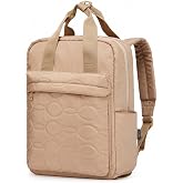 Fyvola Travel Backpack for Women, 15.6 Inch Laptop Backpack for College, Quilted Water-Resistant Bookbag, Casual Daypack for Work, School &amp; Travel, Khaki