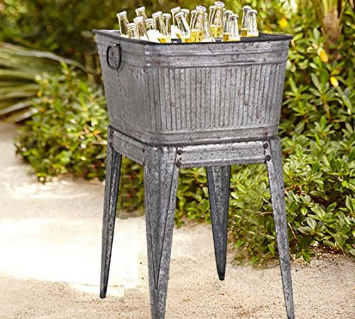 Benzara Multi-Functional Galvanized Metal Tub, Gray