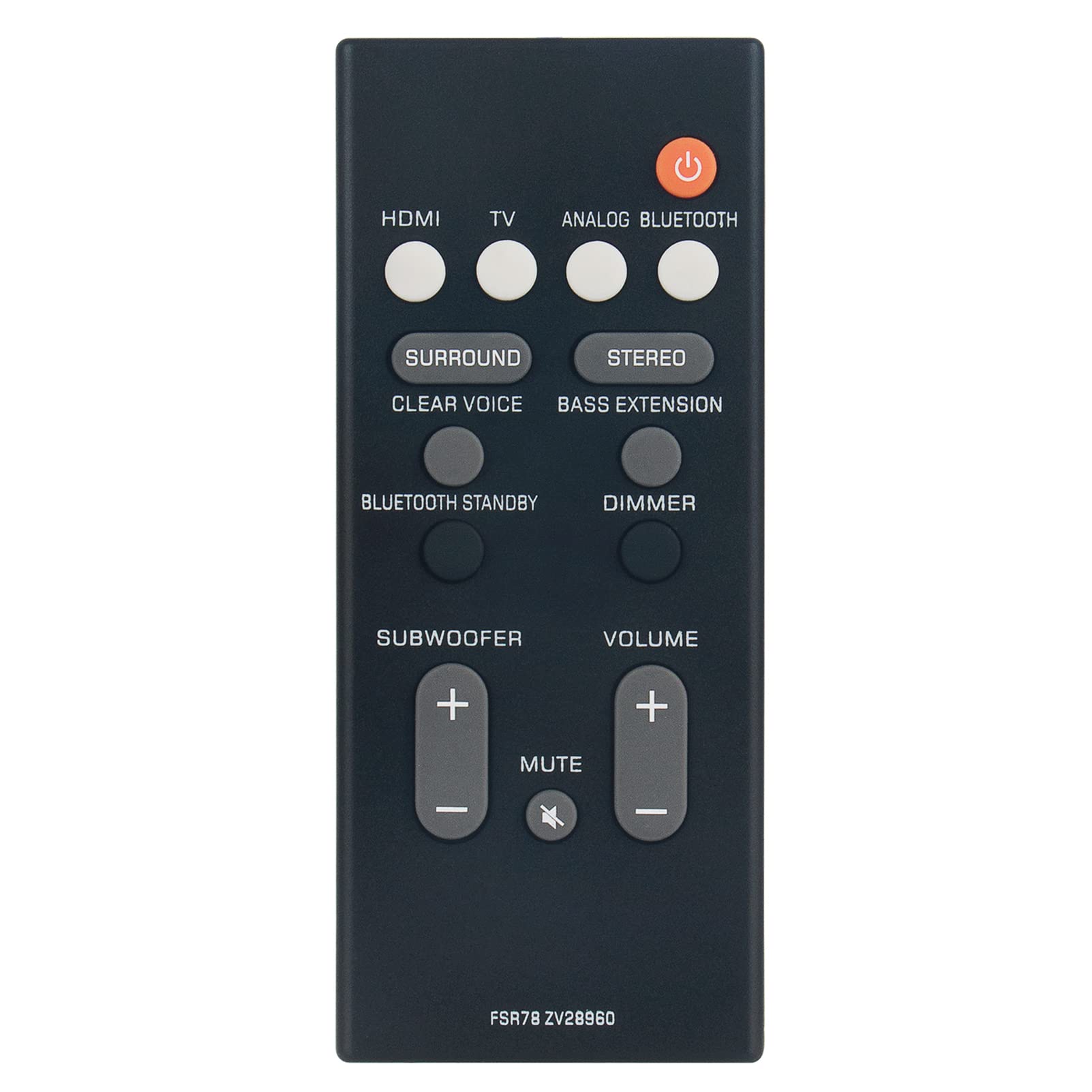 VINABTY FSR78 ZV28960 Replacement Remote Compatible with Yamaha Soundbar ATS-1060 YAS-107 ATS-1070 YAS-207 NS-WSW42 ATS-2070 YAS-CU207 YAS-106