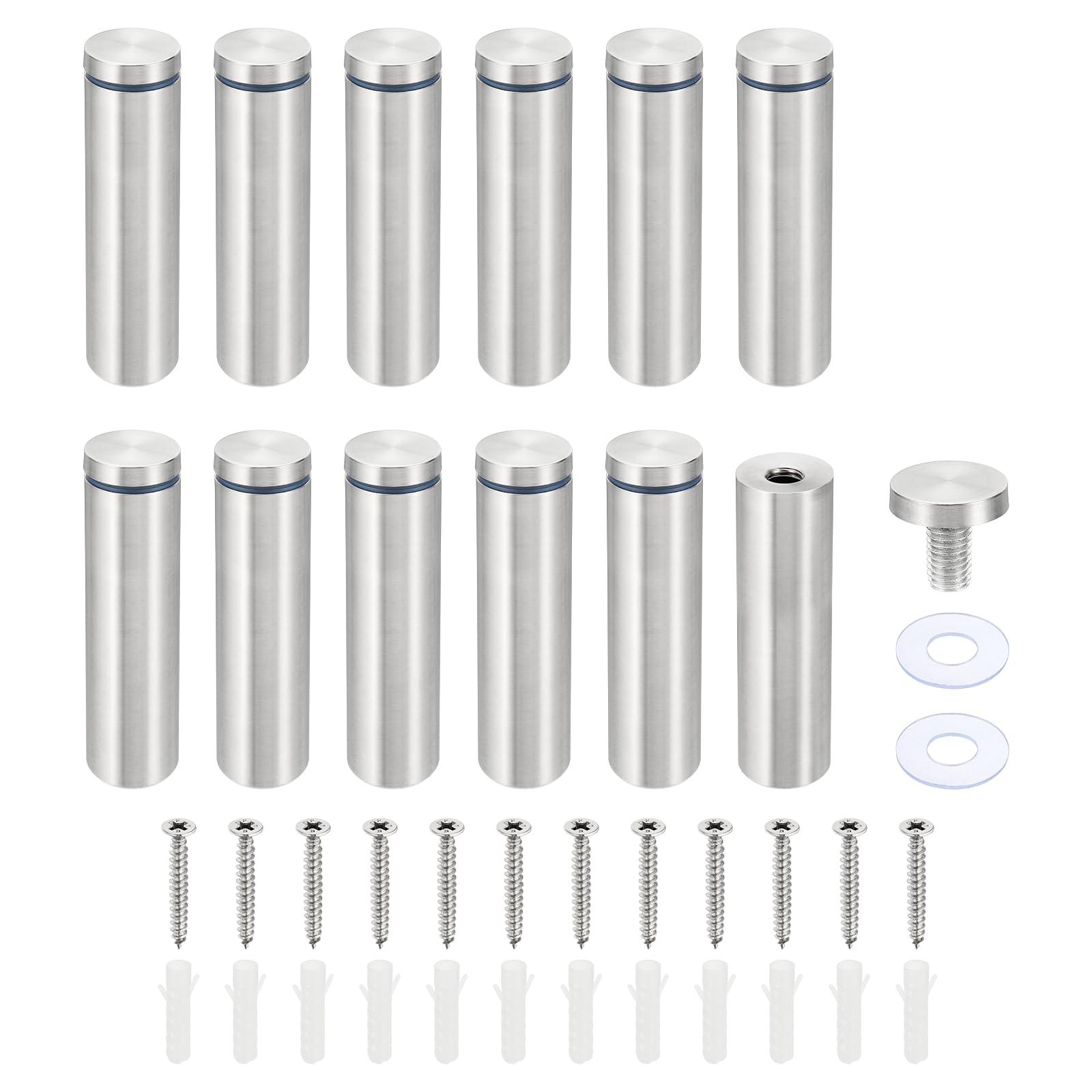 PATIKIL 1 x 3.6 inch Sign Standoff Screws, 12 Set Stainless Steel Wall Standoff Mounting Hardware Advertising Glass Nail for Hanging Acrylic Picture Frame Acrylic Panel, Silver