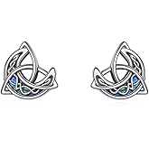 Celtic Moon Stud Earrings 925 Sterling Silver Abalone Shell Crescent Celtic Knot Triangle Vintage Stud Earrings Irish Jewelry Gifts for Women