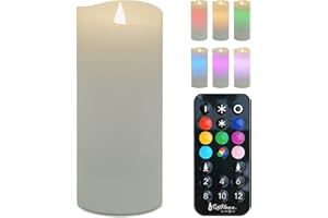 Softflame Flameless Multi Color Flickering Moving Flame 3"x 7" Pillar LED Candle，Battery Operated, Real Wax, White, Remote Control with Timer