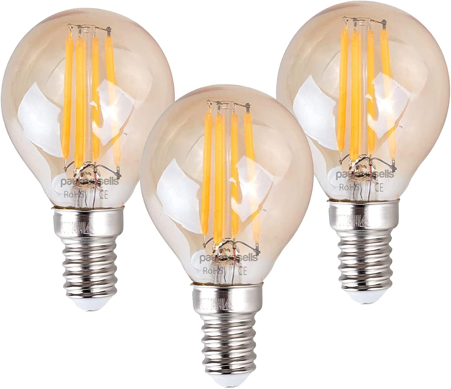 paul russells LED Filament Golf Ball Light Small Edison Screw E14, 20W Equivalent G45 Bulbs, 2.5W 200LM LED 2200K Amber Lamps
