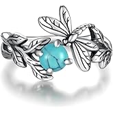 APOTIE Silver Dragonfly Butterfly Turquoise Ring - S925 Insect Branch Open Rings Jewelry Gifts for Women