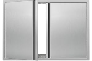 FORJAMINT Outdoor Kitchen Doors 30W x 21H Inch Stainless Steel Doors for Outdoor Kitchens, Double Access Cabinet Door with Hidden Handles, Flush Mount for Grilling Station, Outdoor Kitchens BBQ Island& Cabinet