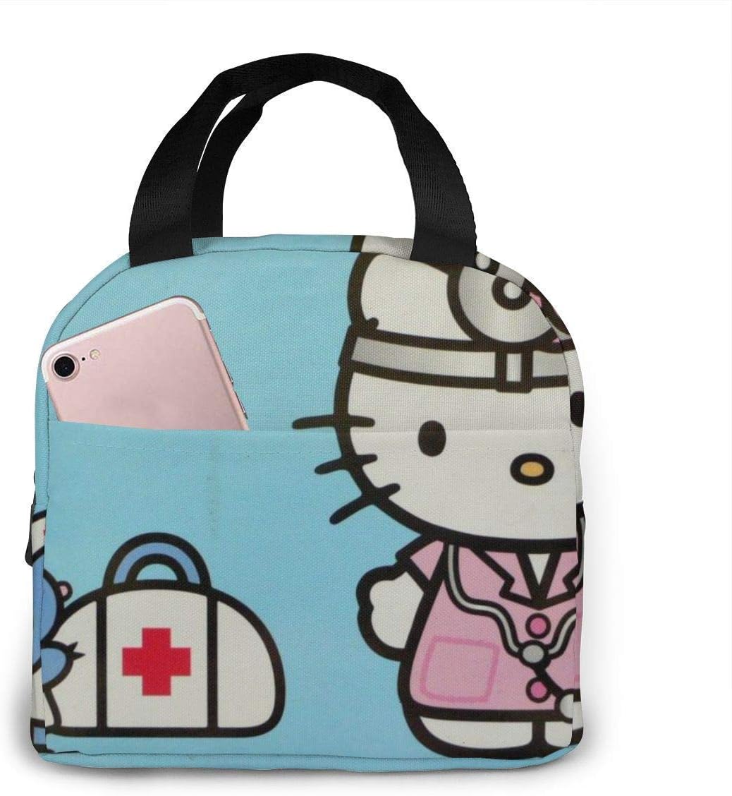 Lunch Bag Tote Hello Kitty Doctor Lunchbox Insulated Lunch Cooler Box Meal Prep Containers for Woman Man Kids
