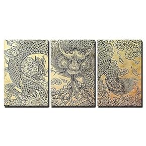 Old Stone Dragon Pattern - 3 Panel Canvas Art