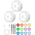 GOODEA.fun Puck Lights with Remote, 13 RGB Colors LED Under Cabinet Lights, Rechargeable Baterry Operated Under Cabinet Lighting Tap Lights, Stick on Lights with Dimmer and Timer（3 Pack）