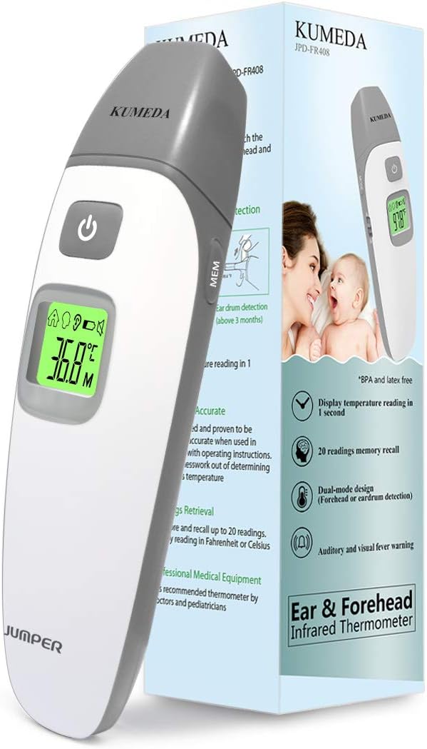 Baby Thermometer Forehead and Ear,KUMEDA FDA and CE Approved Clinical Medical Digital Thermometer Quick Read, No Touch with Fever Warning, Mute Function for Baby, Children and Adults.