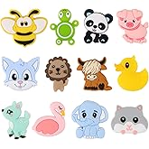 EVERMARKET Cute Silicone Focal Beads for Keychain Making, 12 Pcs Animals Silicone Beads Bulk, Rubber Spacer Loose Beads for Pens Crafts Necklace Bracelet Lanyard
